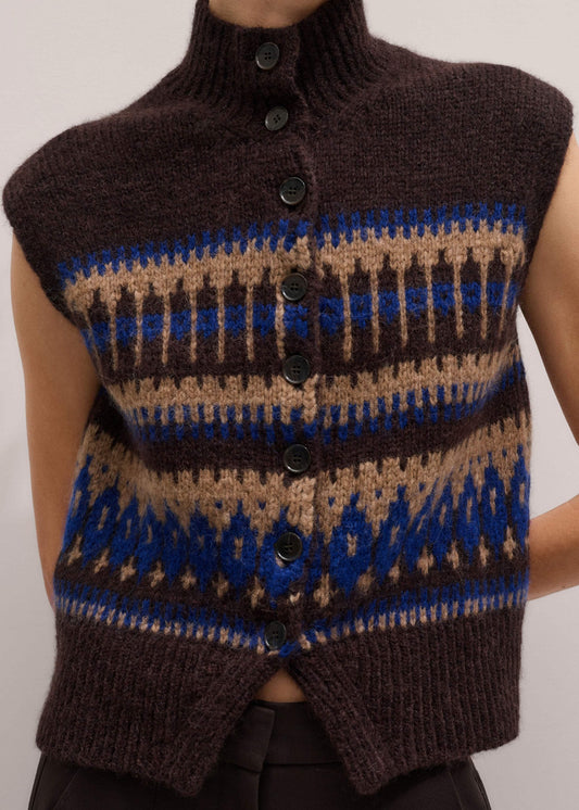 ME+EM Clothing Brown Button-Through Relaxed Jacquard Vest