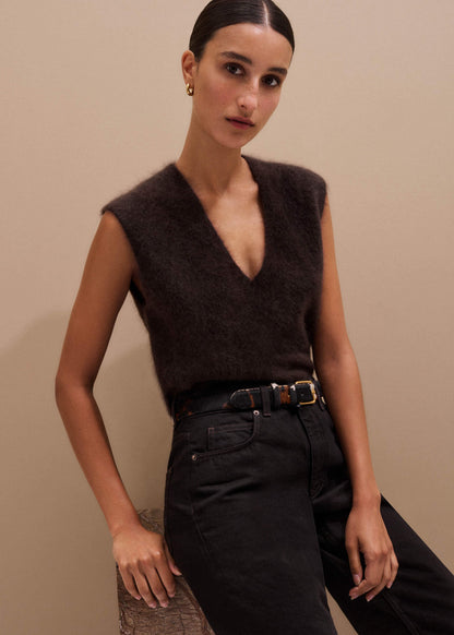 ME+EM Clothing Brown Brushed Cashmere V-Neck Sweater Vest