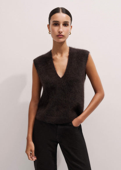 ME+EM Clothing Brown Brushed Cashmere V-Neck Sweater Vest