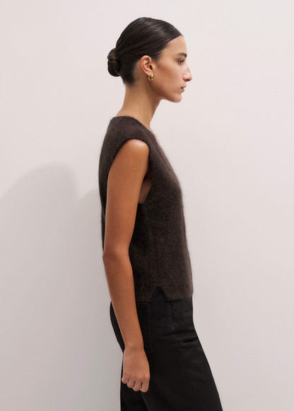 ME+EM Clothing Brown Brushed Cashmere V-Neck Sweater Vest