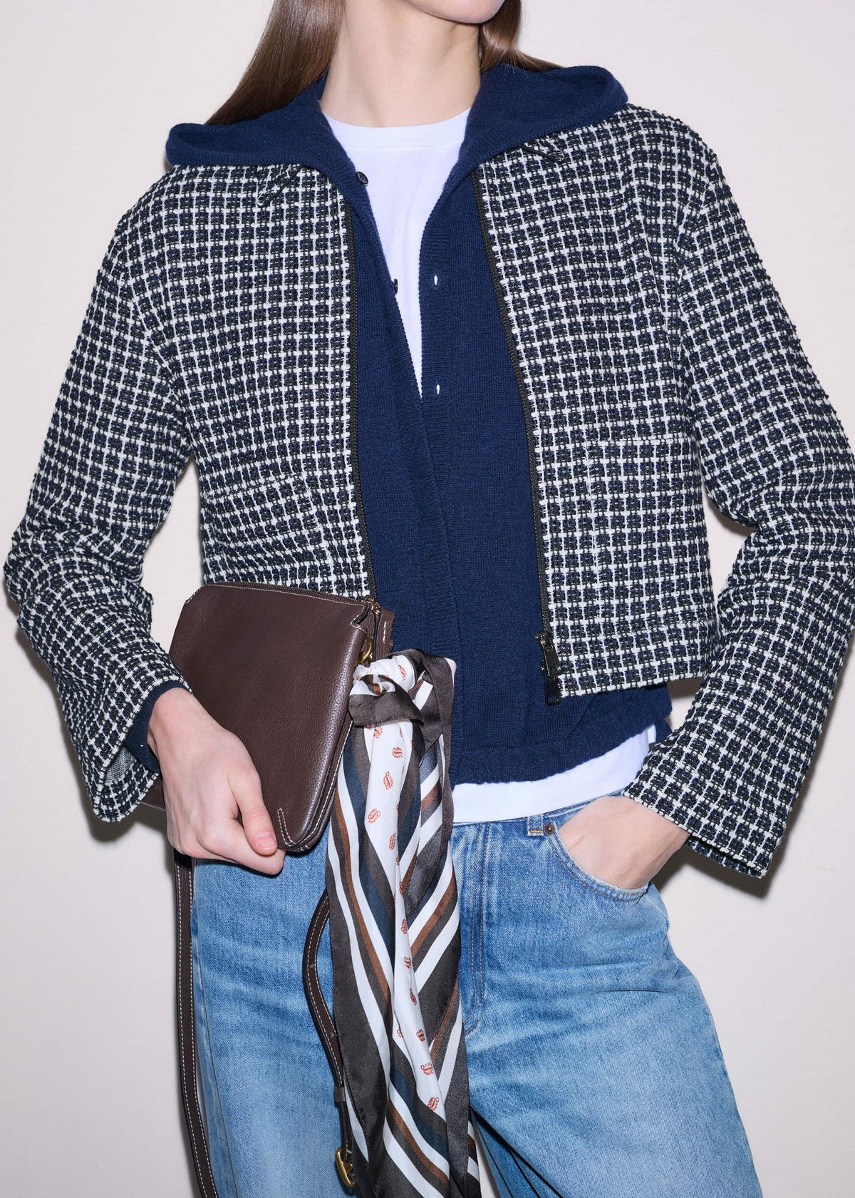 ME+EM Clothing Dark Navy Cashmere Drop Shoulder Box Crop Hoodie