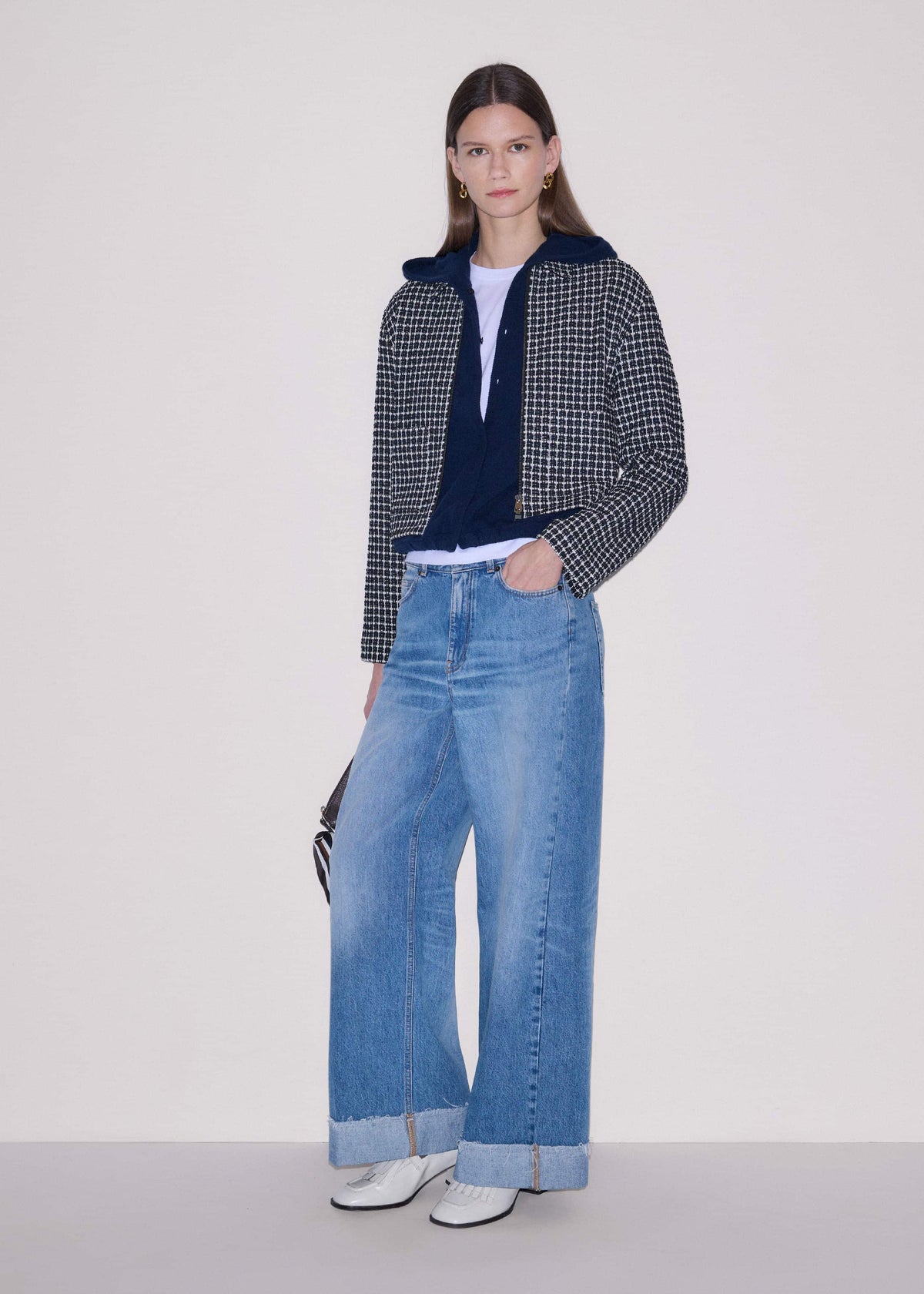 ME+EM Clothing Dark Navy Cashmere Drop Shoulder Box Crop Hoodie