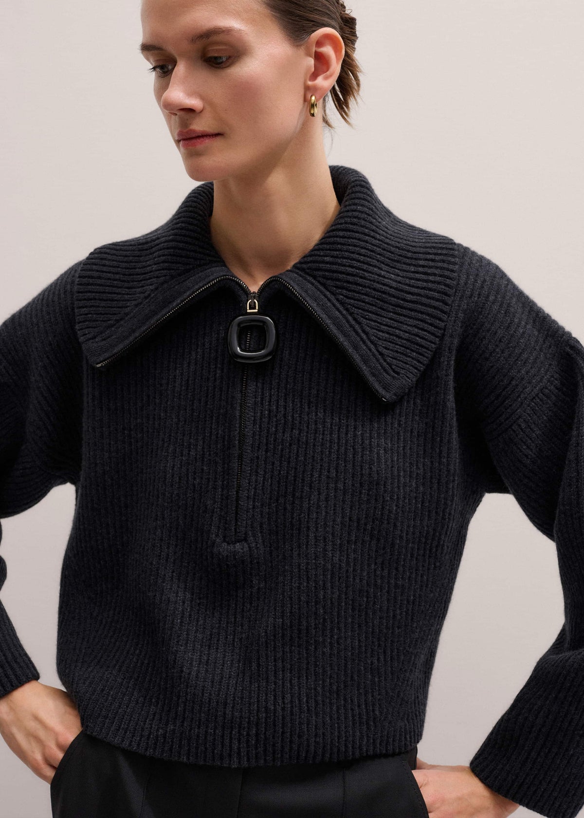 ME+EM Clothing Grey Relaxed Fly Neck Zip Jumper