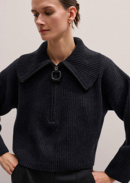 ME+EM Clothing Grey Relaxed Fly Neck Zip Jumper