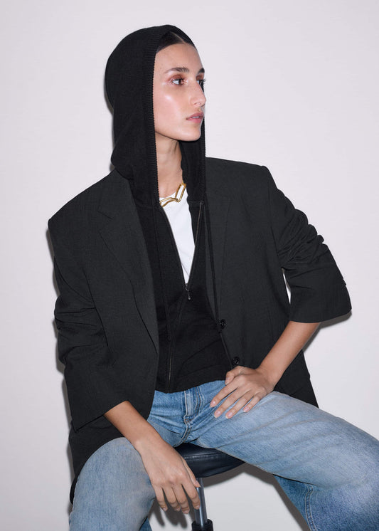 ME+EM Clothing Black Cashmere Sleeveless Relaxed Zip Hoodie