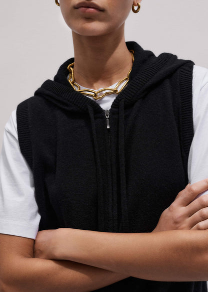 ME+EM Clothing Black Cashmere Sleeveless Relaxed Zip Hoodie