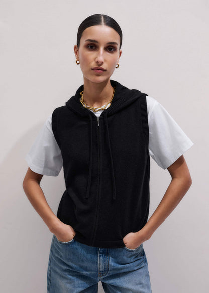 ME+EM Clothing Black Cashmere Sleeveless Relaxed Zip Hoodie