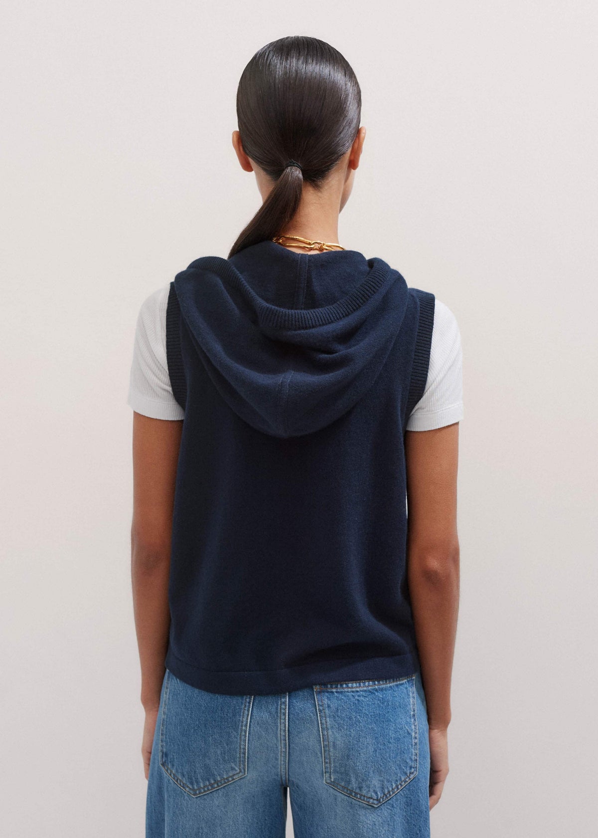 ME+EM Clothing Navy Icon Cashmere Sleeveless Blazer Hoodie | Knitwear
