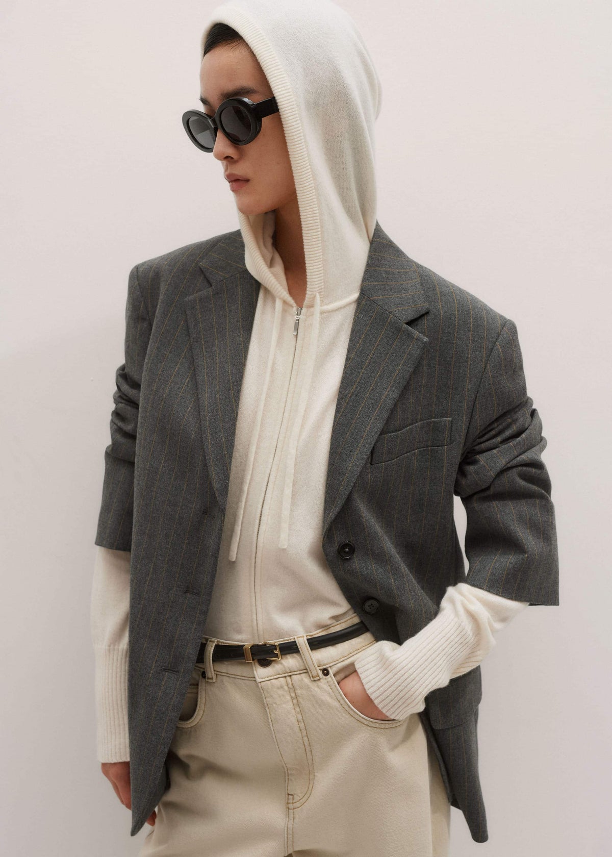 ME+EM Clothing Cream Cashmere Relaxed Fit Box Zip Hoody