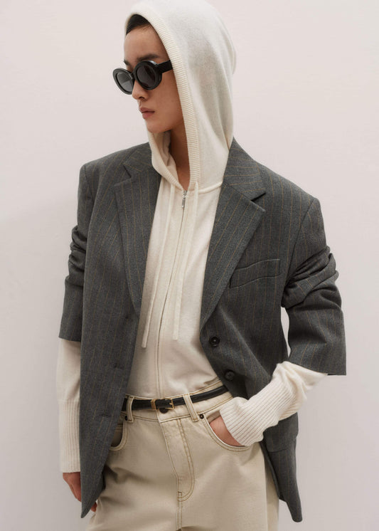 ME+EM Clothing Cream Cashmere Relaxed Fit Box Zip Hoody