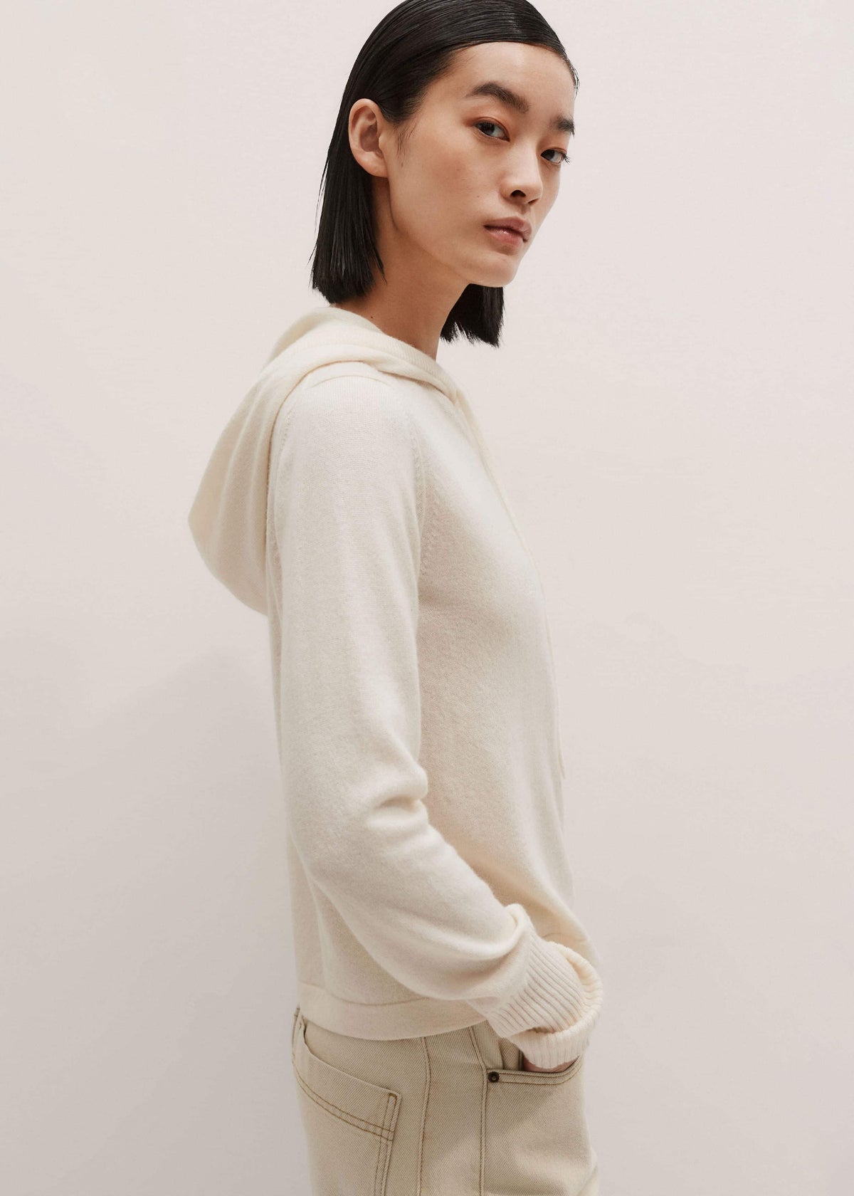 ME+EM Clothing Cream Cashmere Relaxed Fit Box Zip Hoody