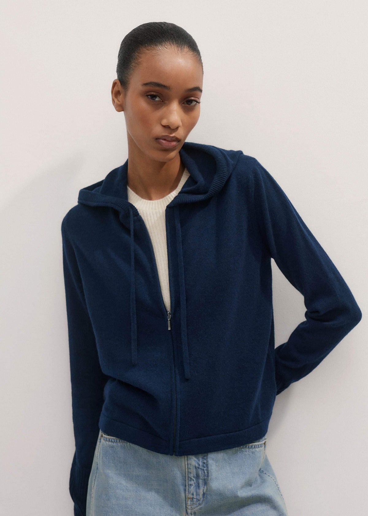 ME+EM Clothing Navy Cashmere Relaxed Fit Box Zip Hoodie