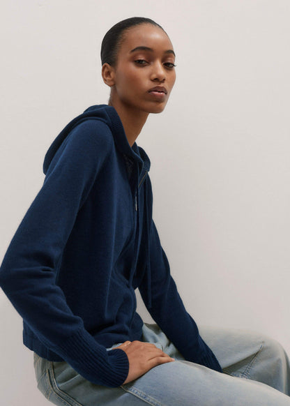 ME+EM Clothing Navy Cashmere Relaxed Fit Box Zip Hoodie