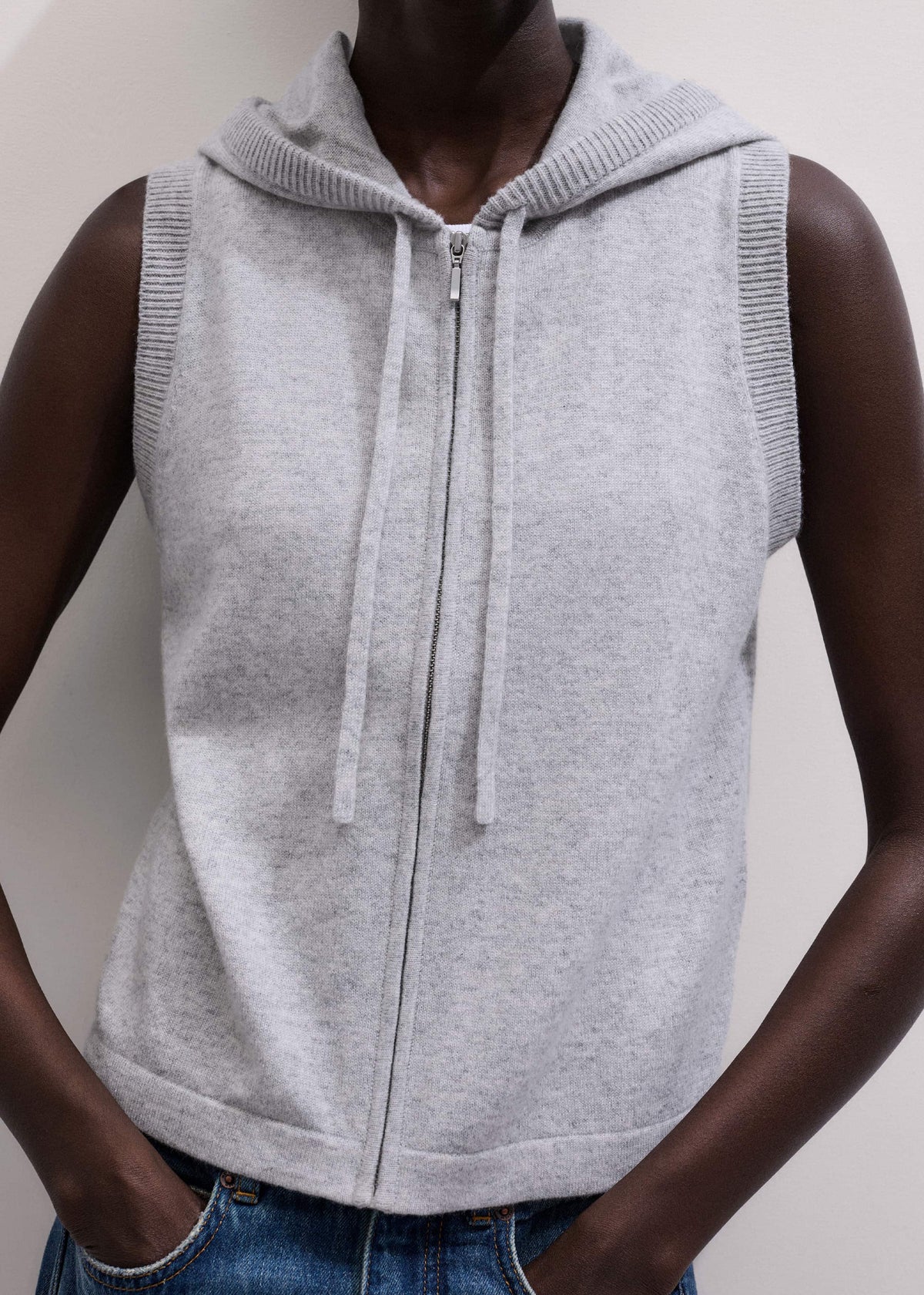 ME+EM Clothing Gray Cashmere Sleeveless Relaxed Zip Hoodie