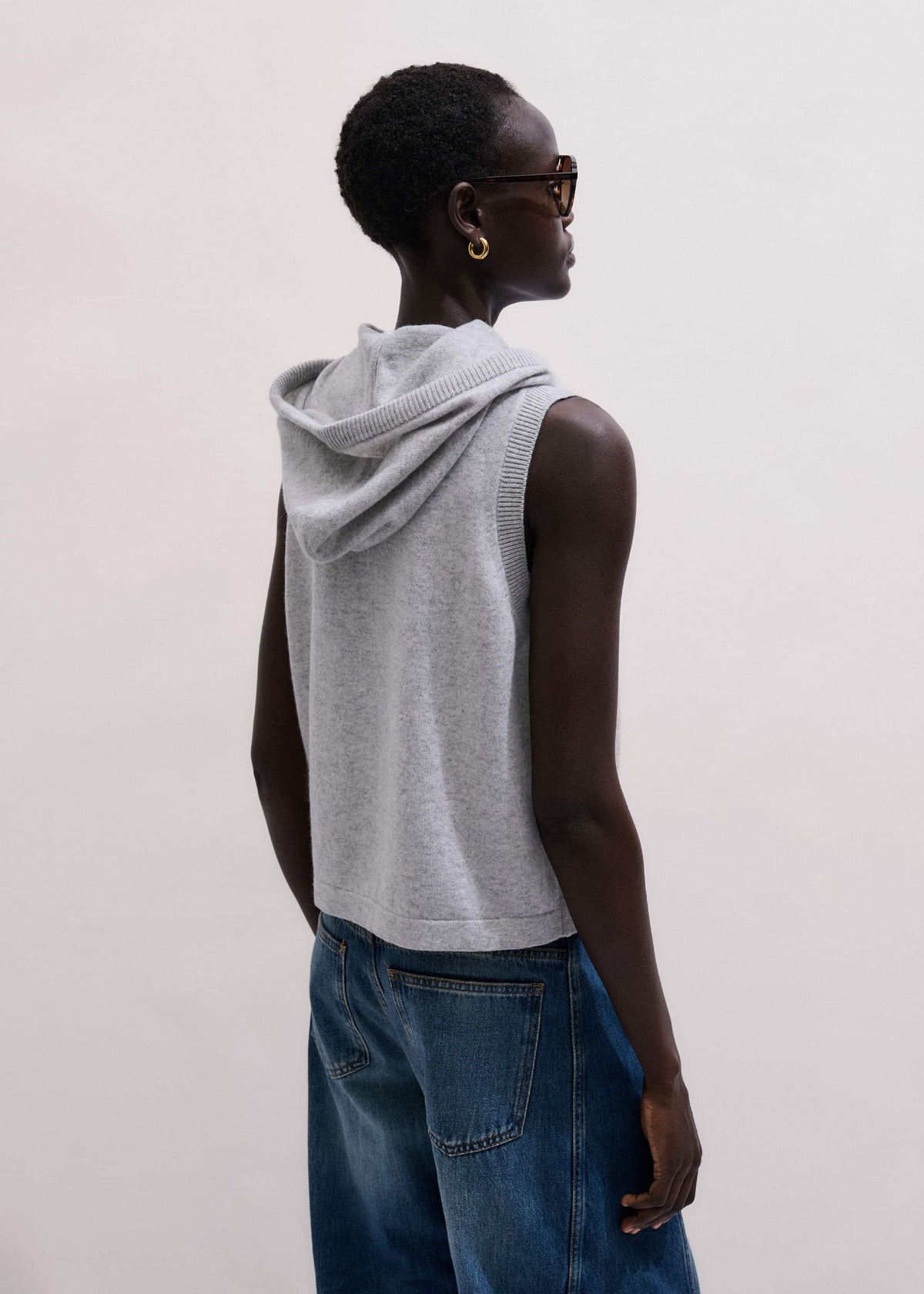 ME+EM Clothing Gray Cashmere Sleeveless Relaxed Zip Hoodie