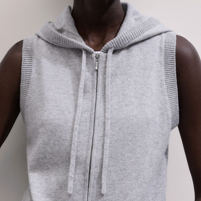 ME+EM Clothing Gray Cashmere Sleeveless Relaxed Zip Hoodie