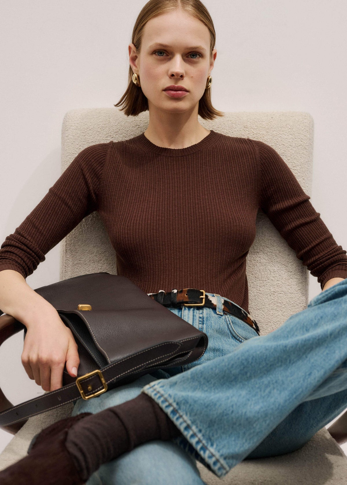 ME+EM Clothing Brown Barely There Sweater
