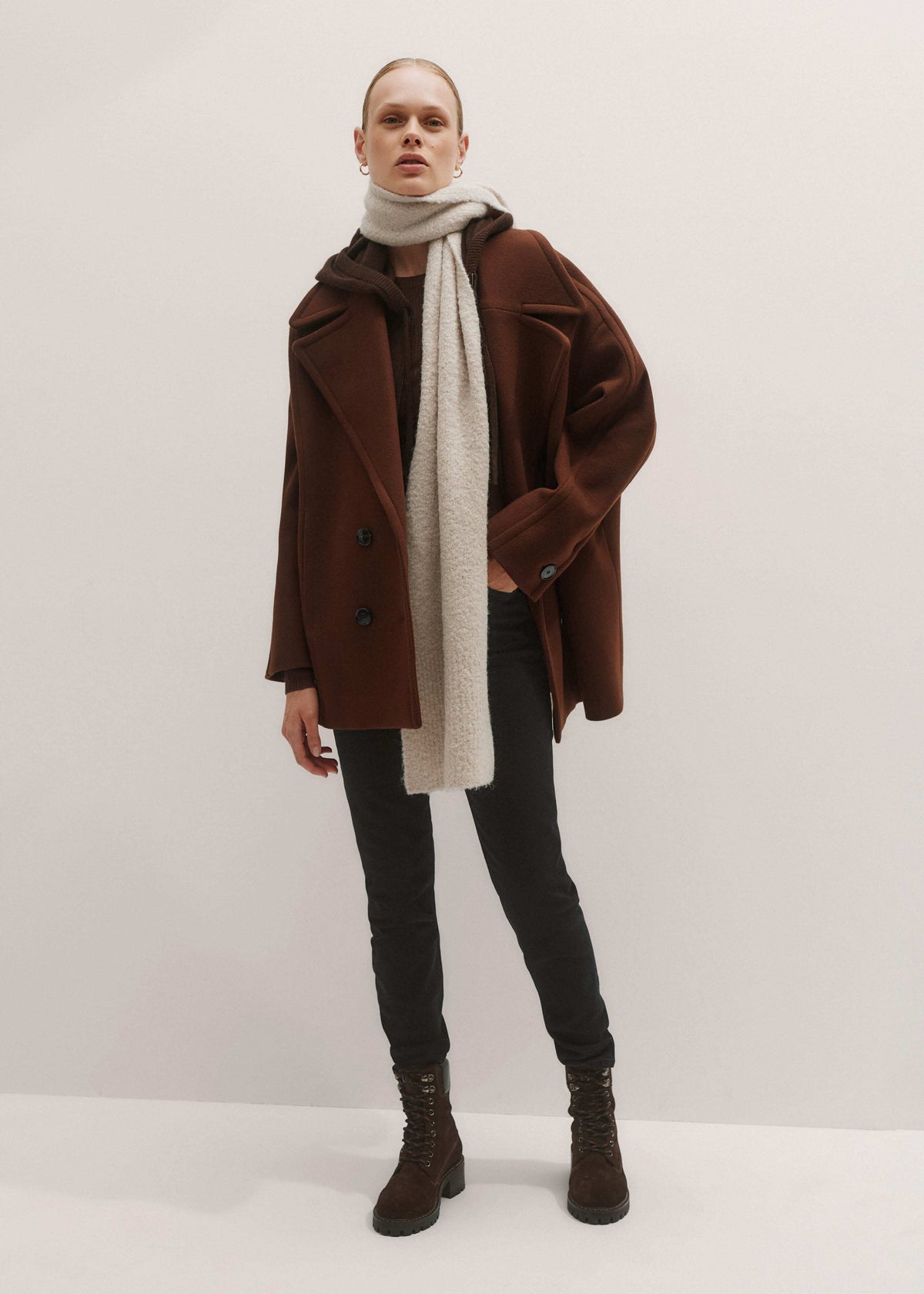 ME+EM Clothing Brown Cashmere Sleeveless Relaxed Zip Hoodie