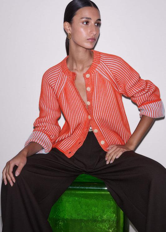 ME+EM Clothing Orange Contrast Rib Straight Cardigan