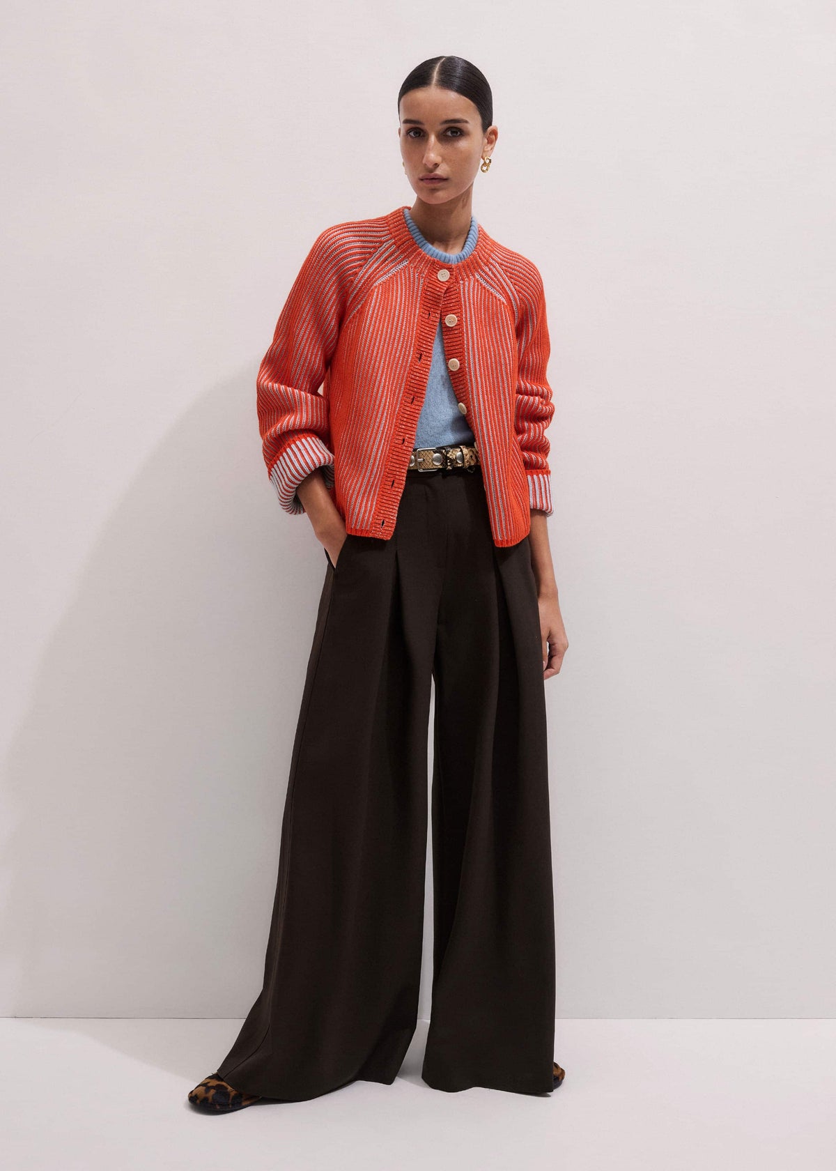 ME+EM Clothing Orange Contrast Rib Straight Cardigan