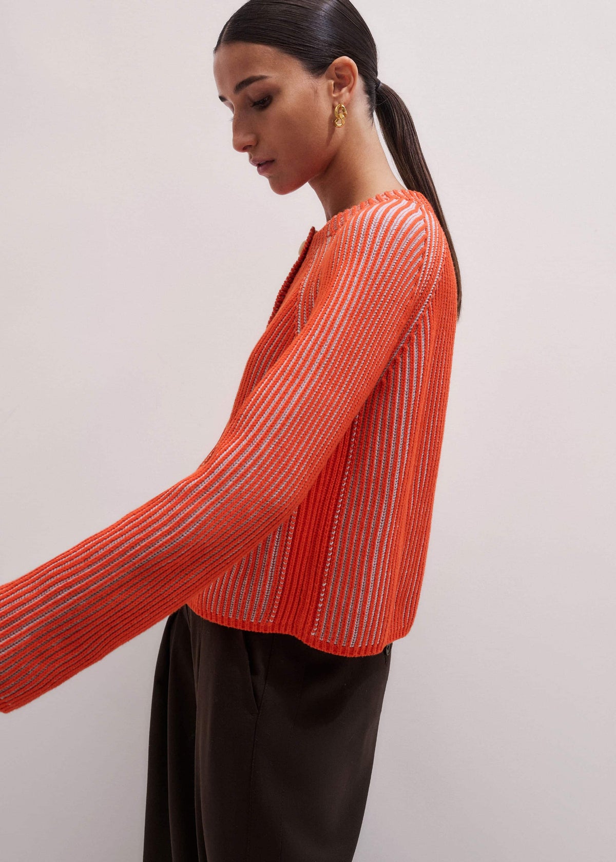 ME+EM Clothing Orange Contrast Rib Straight Cardigan