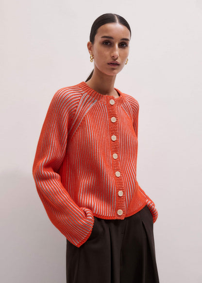 ME+EM Clothing Orange Contrast Rib Straight Cardigan