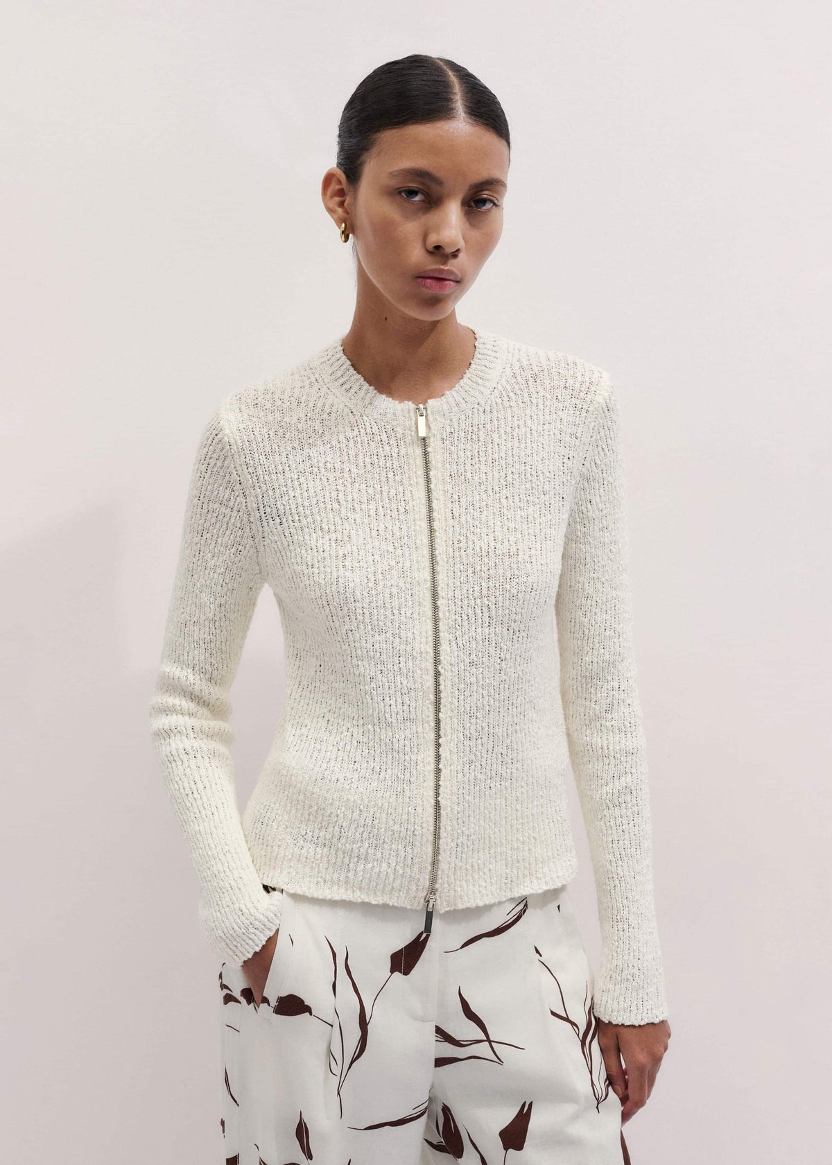 ME+EM Clothing Cream Double Zip Cardigan