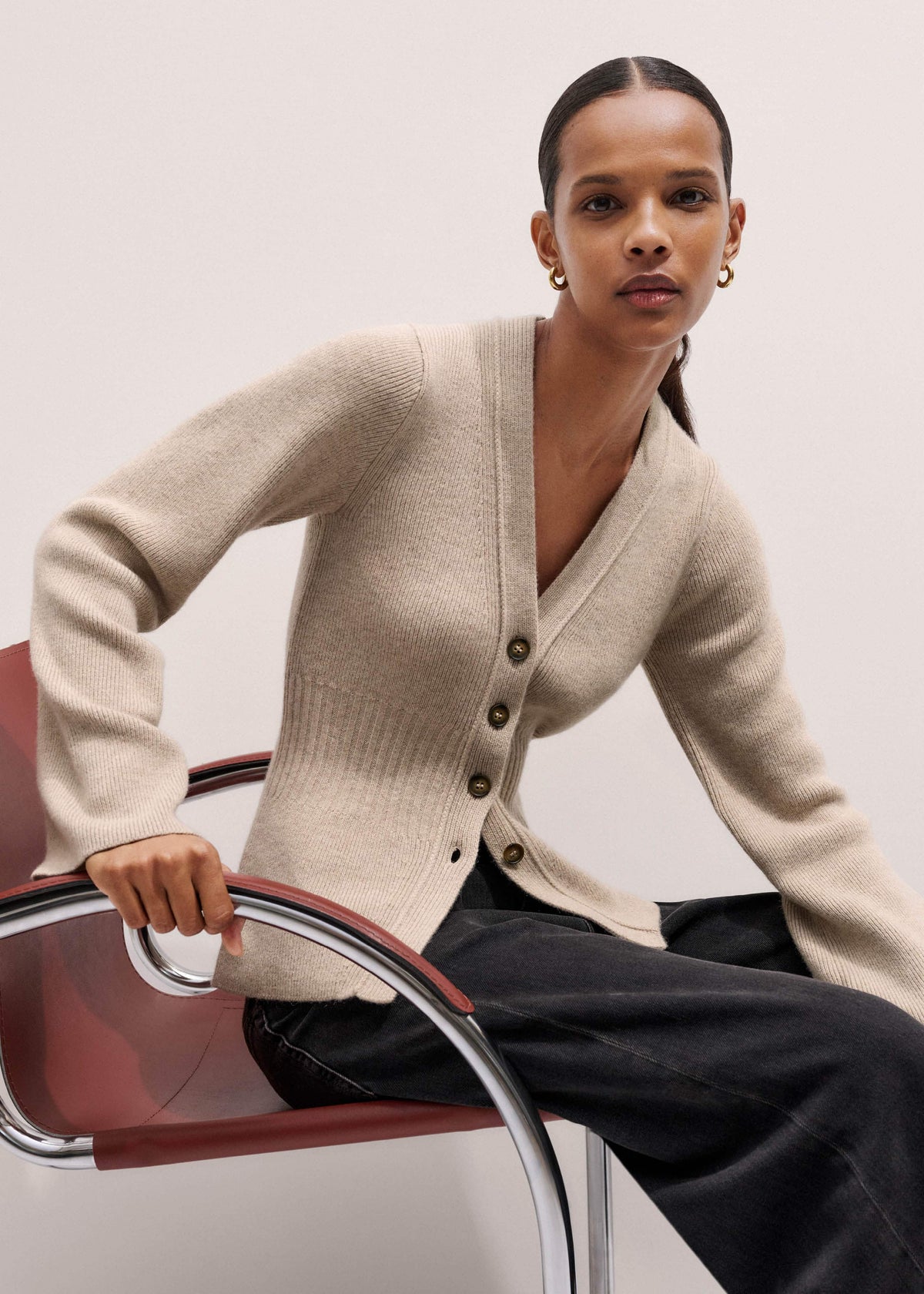 ME+EM Clothing Brown Merino Cashmere Contour Cardigan