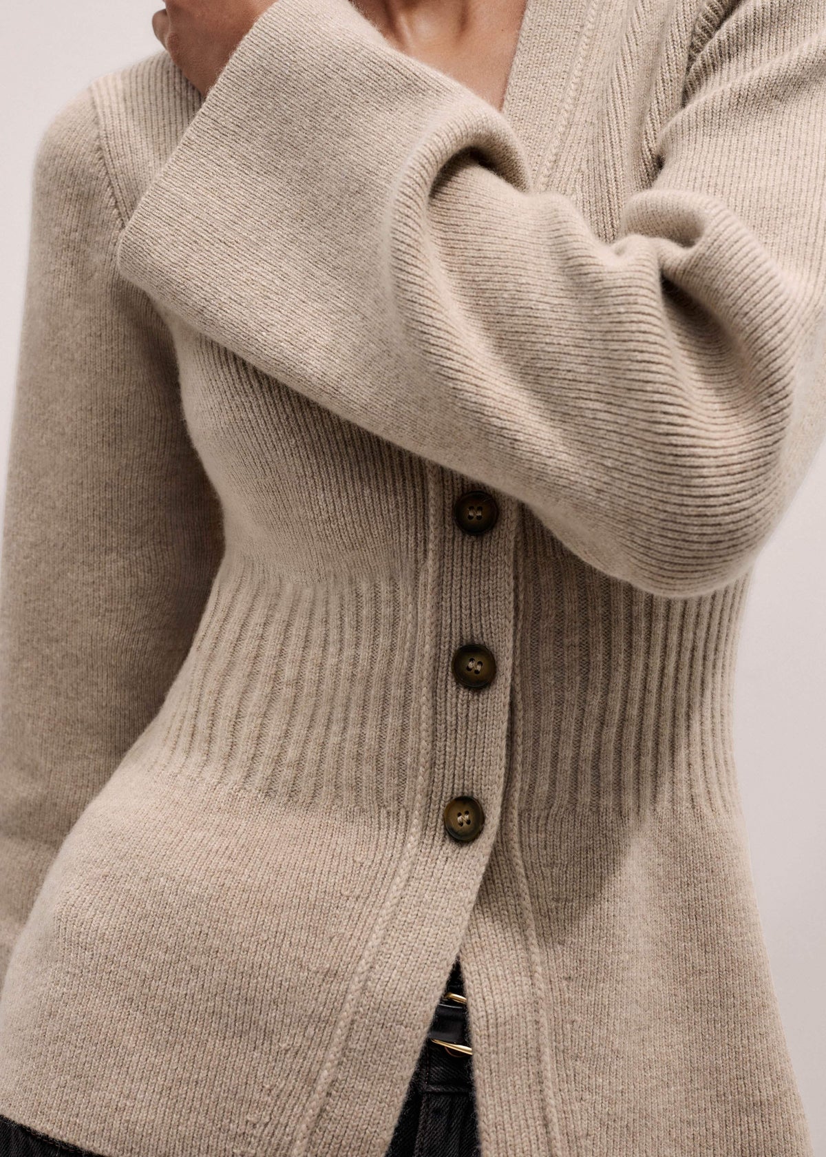 ME+EM Clothing Brown Merino Cashmere Contour Cardigan