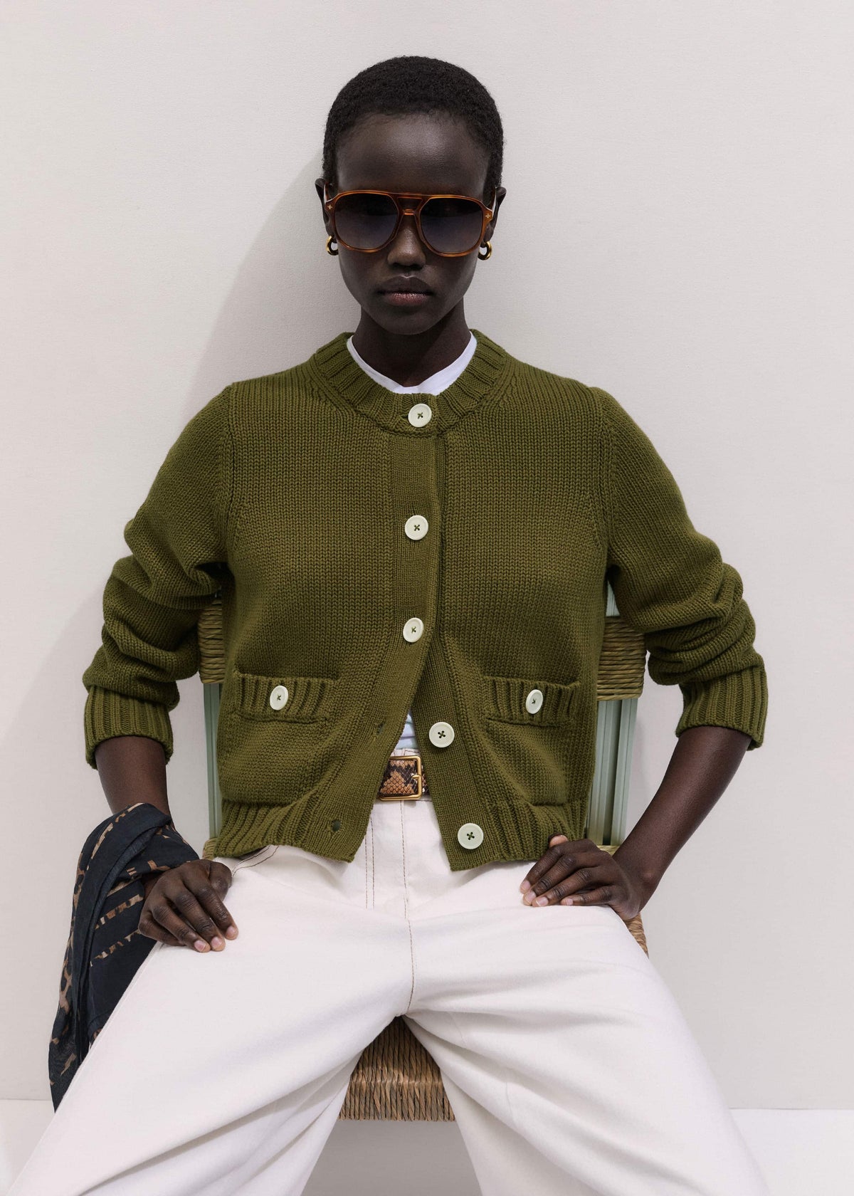 ME+EM Clothing Olive Green Straight Crop Cardigan