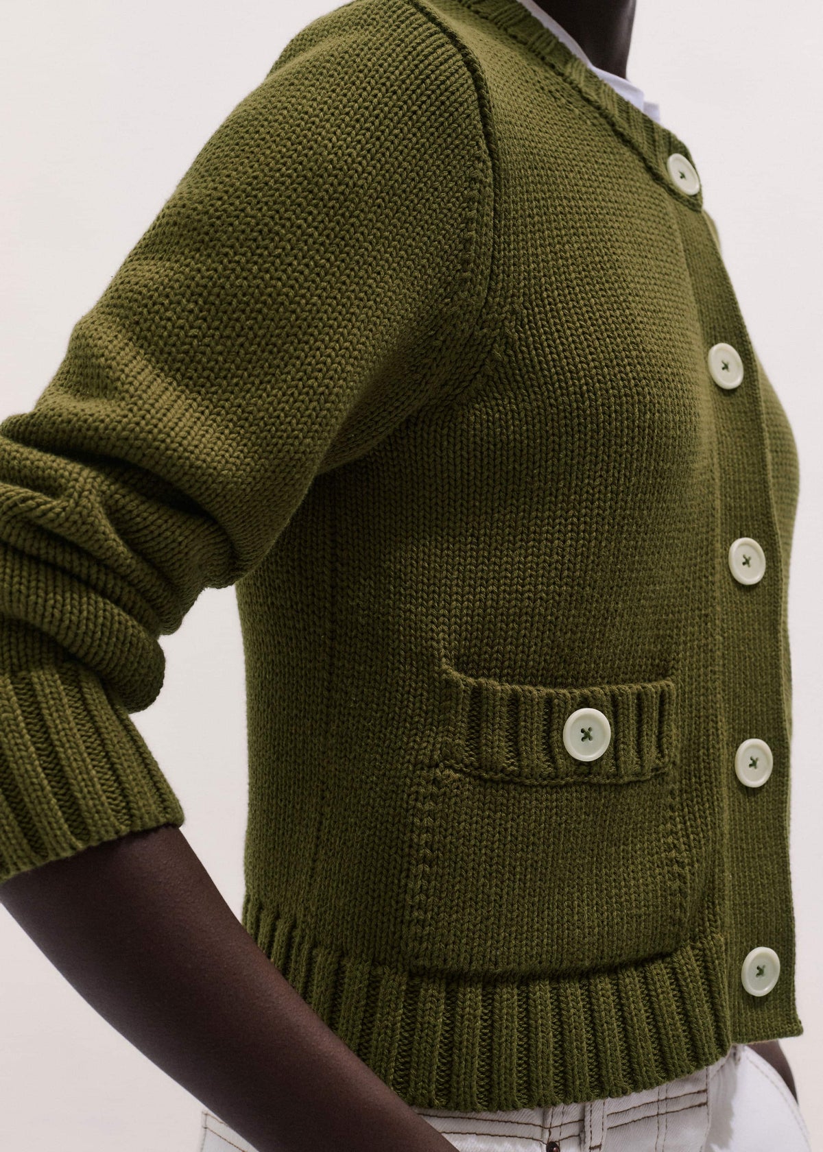 ME+EM Clothing Olive Green Straight Crop Cardigan