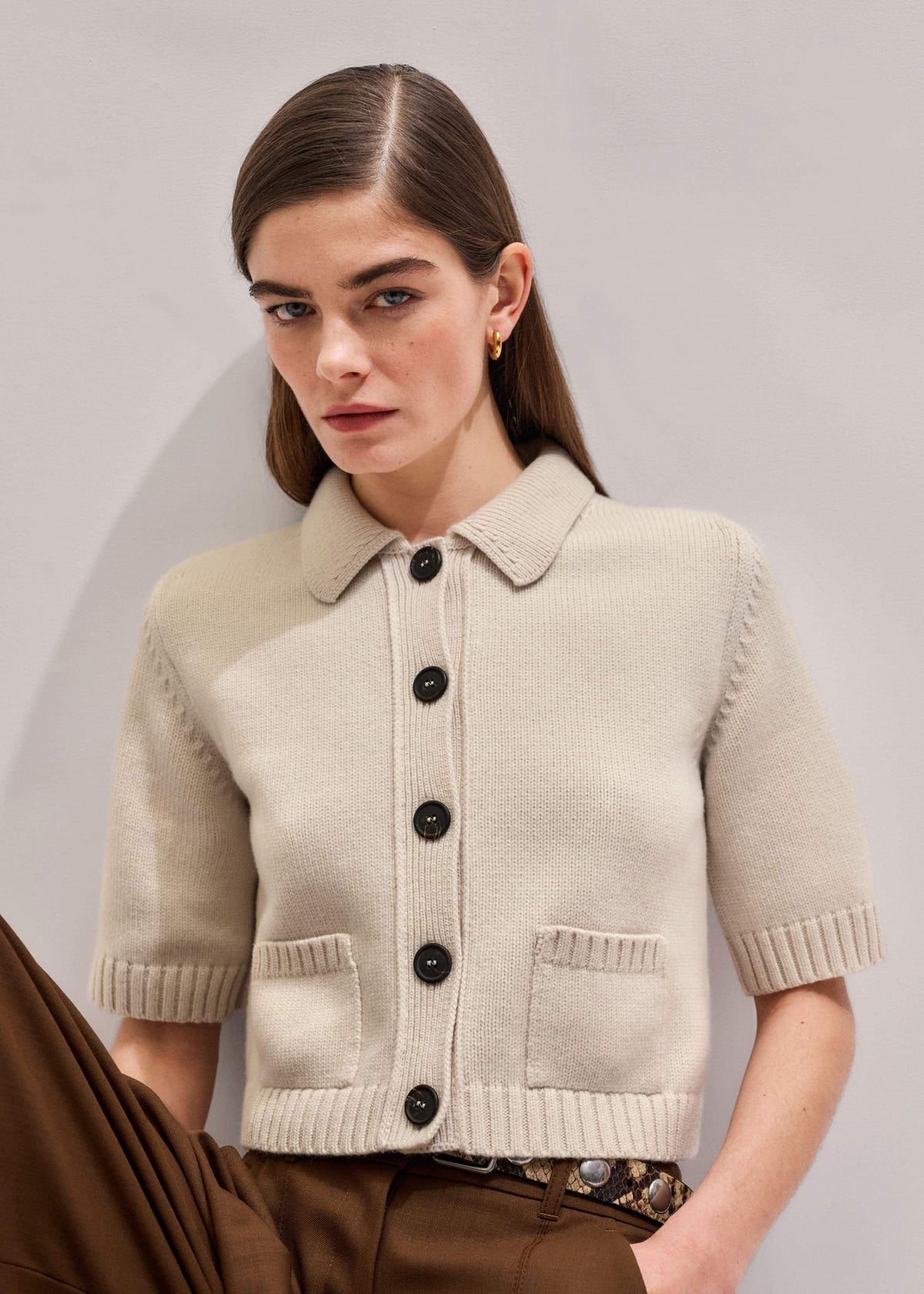 ME+EM Clothing Cream Merino Cashmere Cropped Knit Jacket