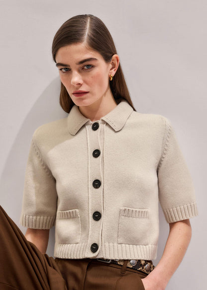 ME+EM Clothing Cream Merino Cashmere Cropped Knit Jacket
