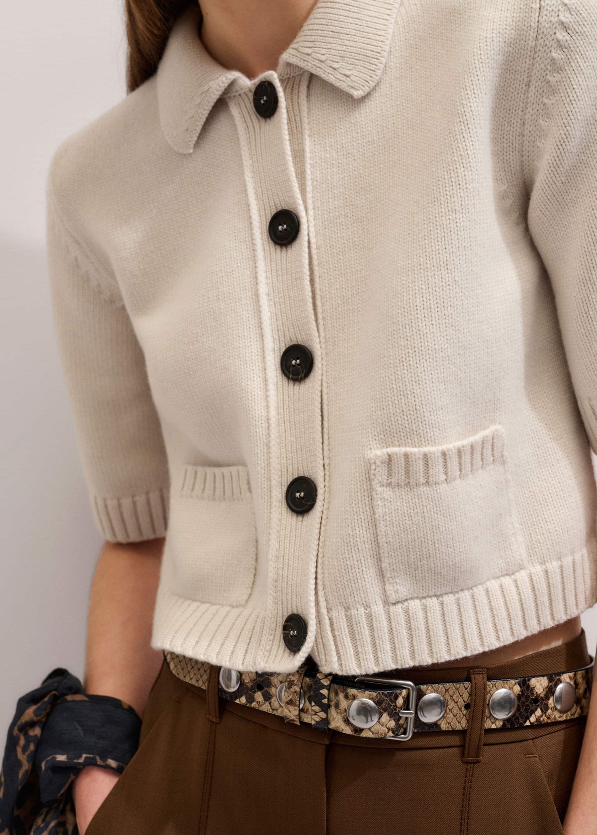 ME+EM Clothing Cream Merino Cashmere Cropped Knit Jacket