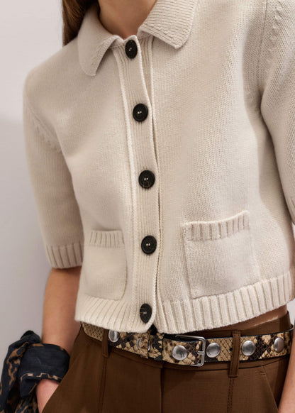 ME+EM Clothing Cream Merino Cashmere Cropped Knit Jacket
