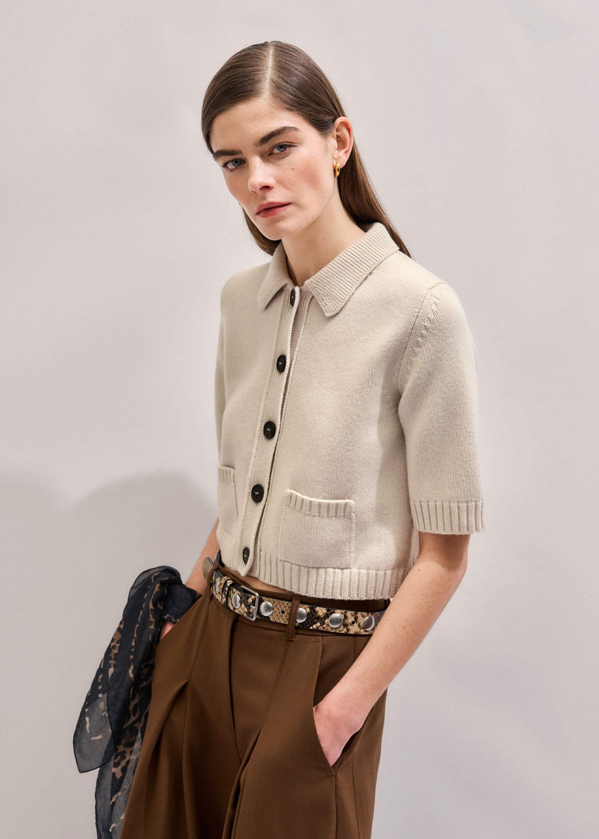 ME+EM Clothing Cream Merino Cashmere Cropped Knit Jacket