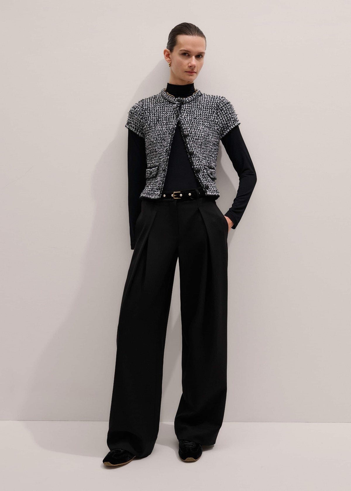 ME+EM Clothing Black Tweed Knit Pouf Sleeve Crop Jacket