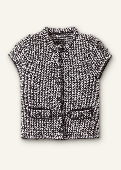ME+EM Clothing Black Tweed Knit Pouf Sleeve Crop Jacket