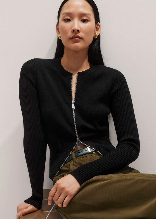 ME+EM Clothing Black Milano Knit Two-Way Zip Cardigan