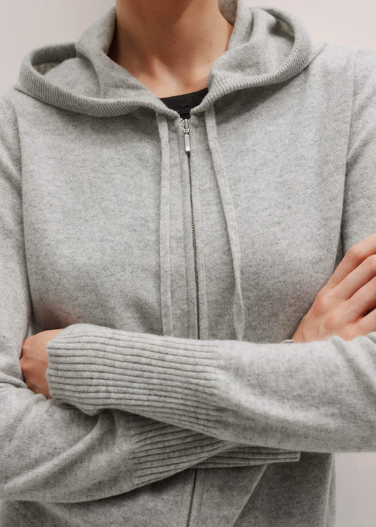 ME+EM Clothing Silver Gray Mélange Cashmere Relaxed Fit Box Zip Hoodie