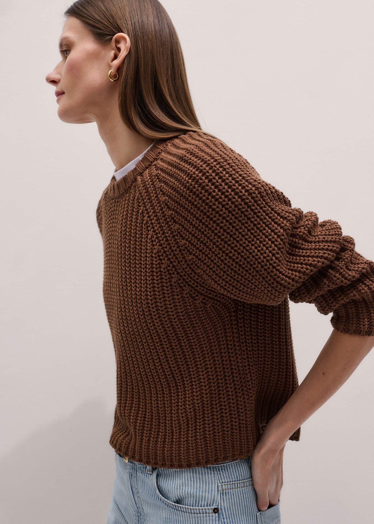 ME+EM Clothing Brown Chunky Cotton Raglan Sweater