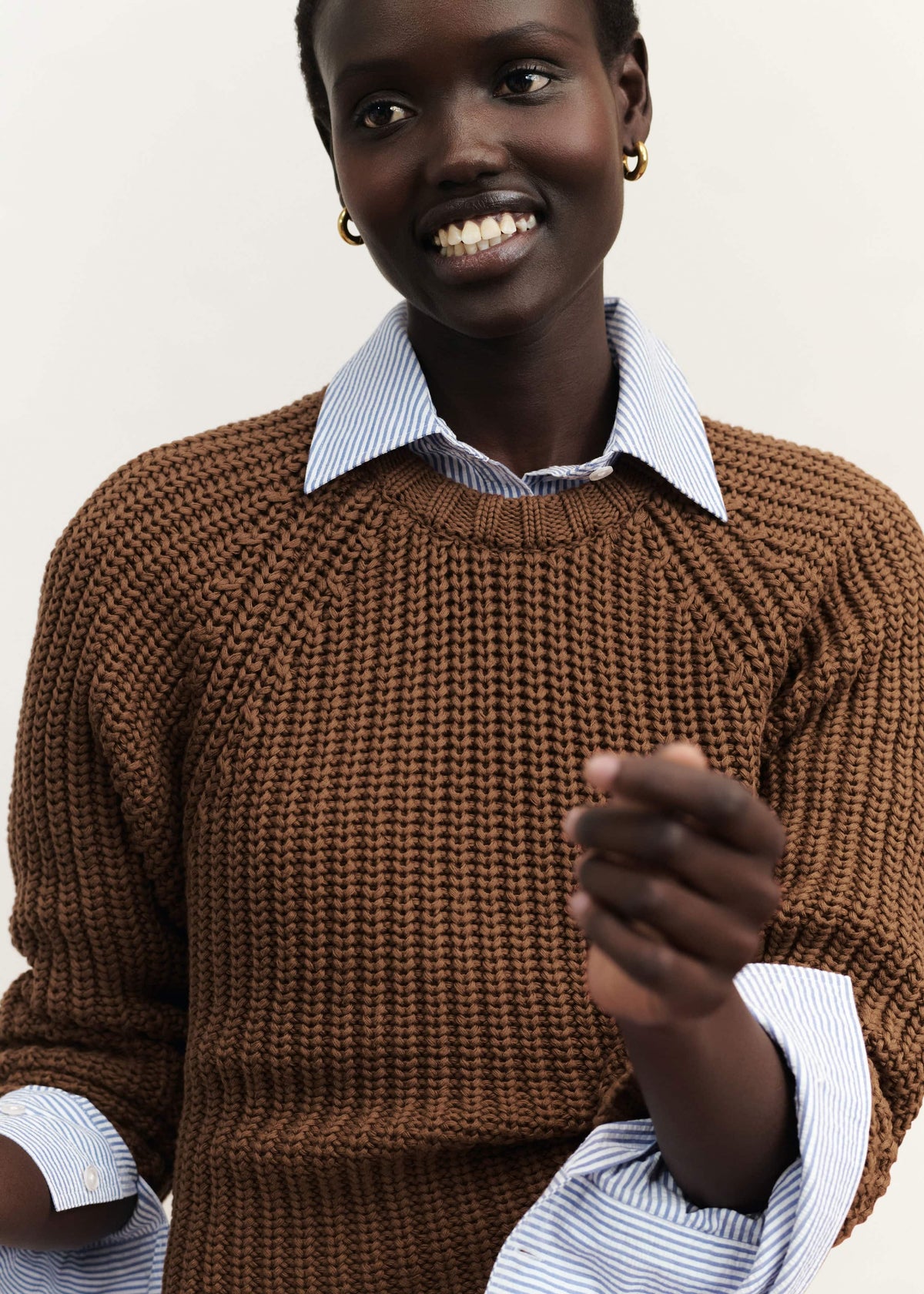 ME+EM Clothing Brown Chunky Cotton Raglan Sweater