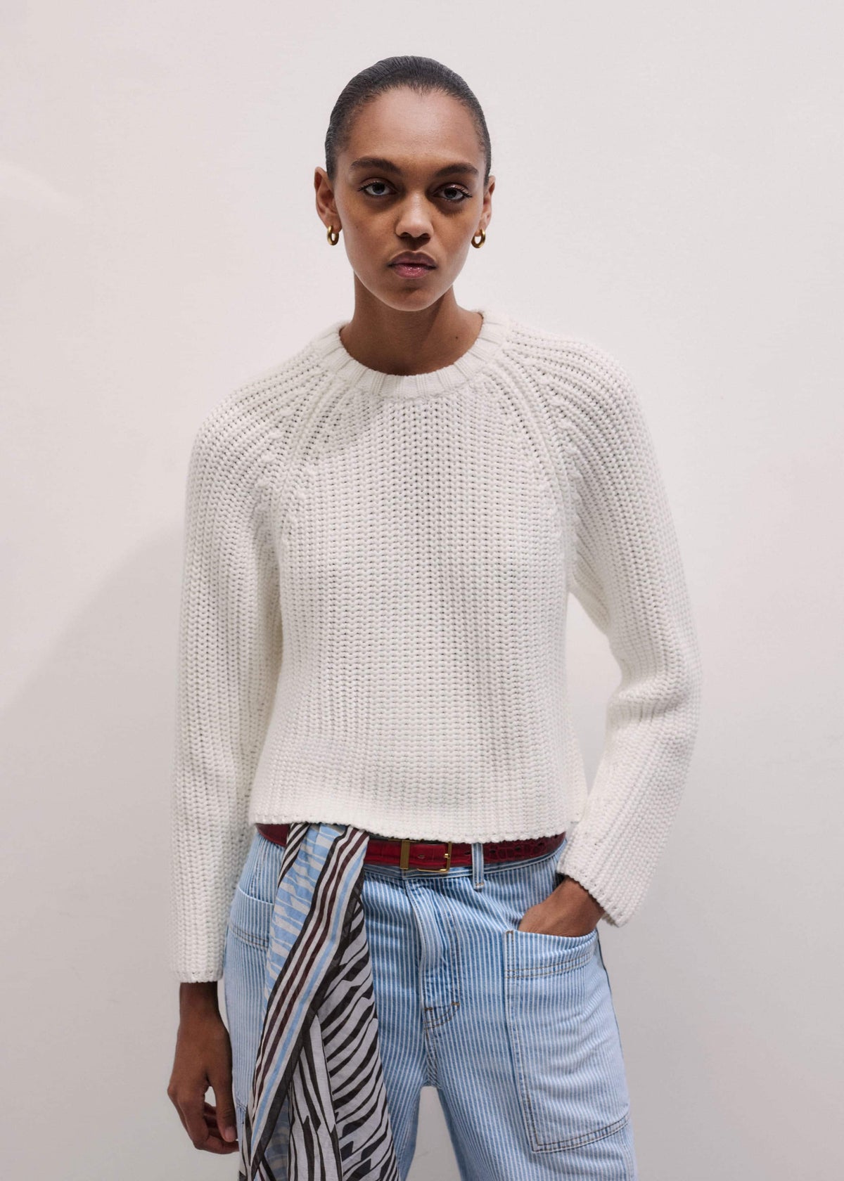 ME+EM Clothing White Chunky Raglan Relaxed Weekend Sweater