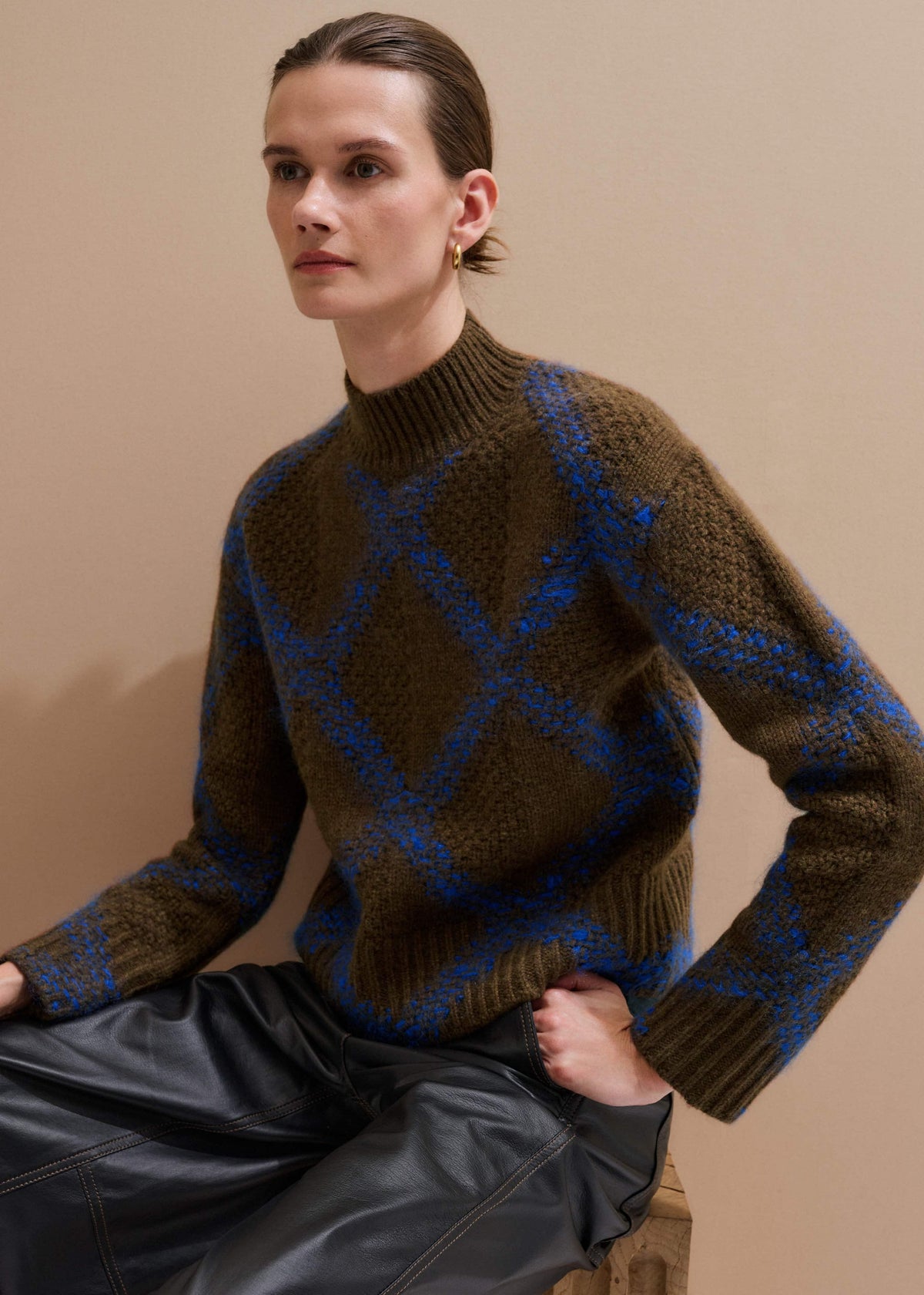 ME+EM Clothing Green Merino Statement Textured Argyle Sweater