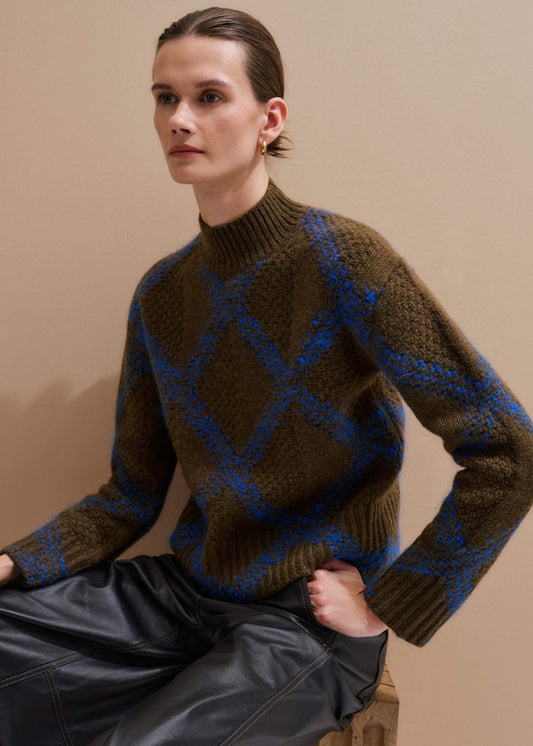 ME+EM Clothing Green Merino Statement Textured Argyle Sweater