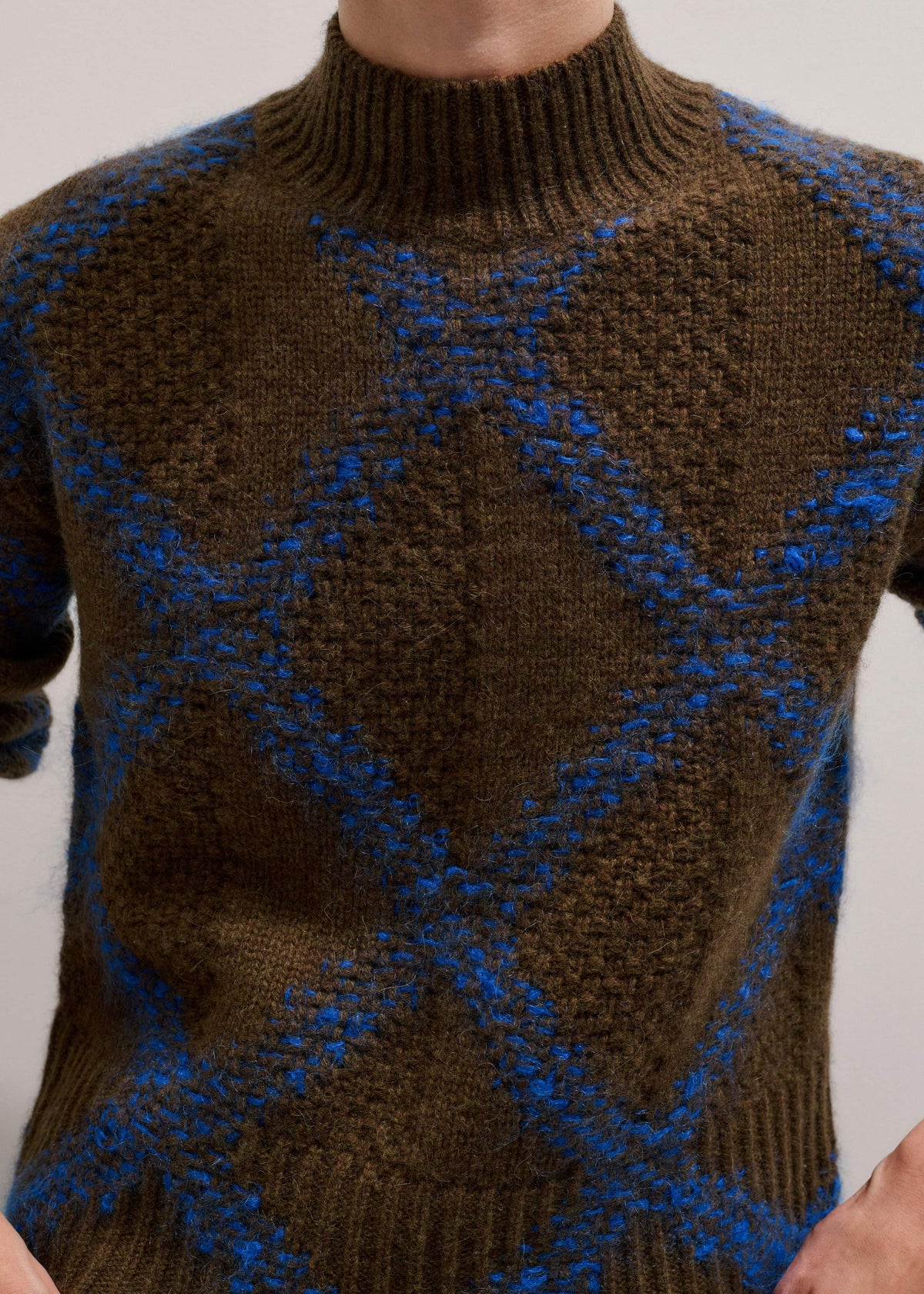 ME+EM Clothing Green Merino Statement Textured Argyle Sweater