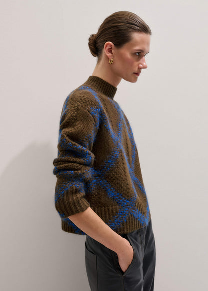 ME+EM Clothing Green Merino Statement Textured Argyle Sweater