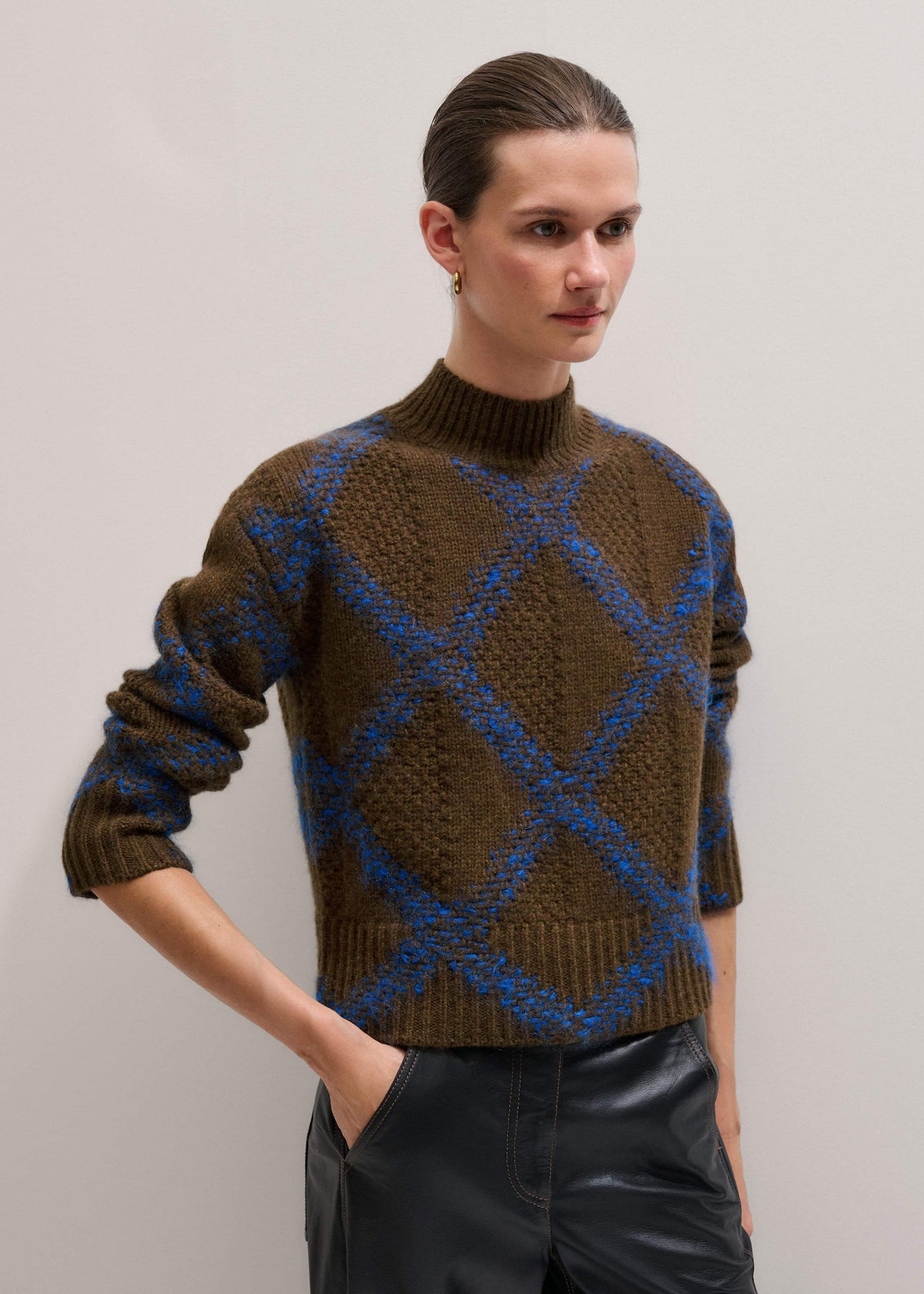 ME+EM Clothing Green Merino Statement Textured Argyle Sweater