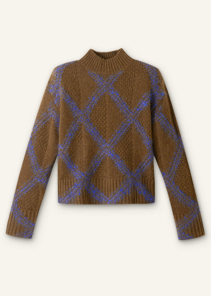 ME+EM Clothing Green Merino Statement Textured Argyle Sweater