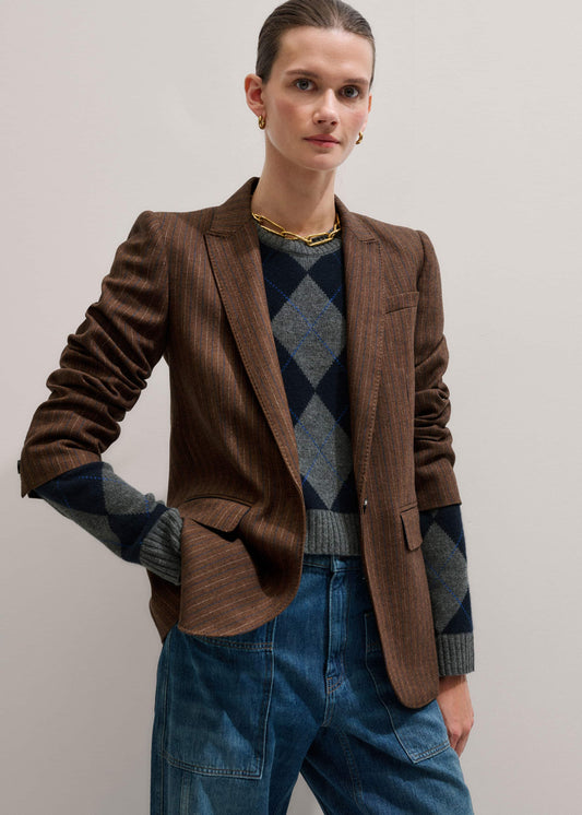 ME+EM Clothing Brown Pinstripe Sharp Shoulder Blazer